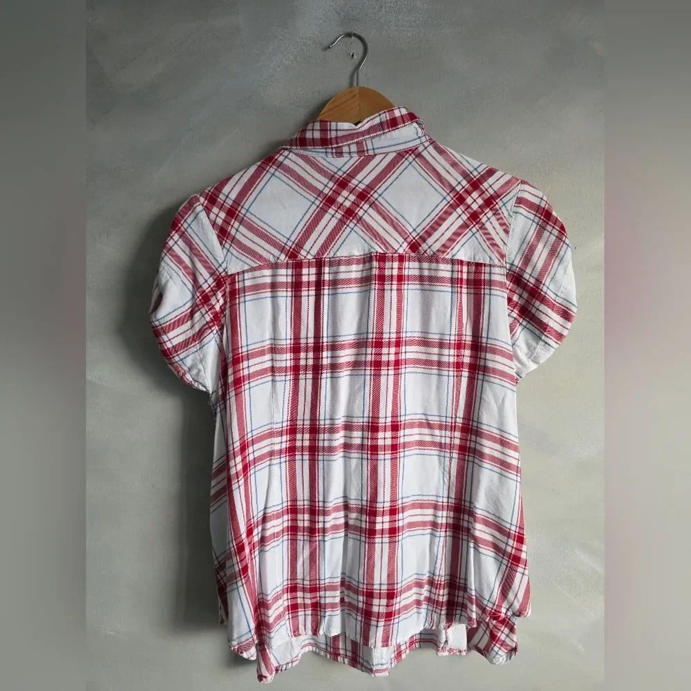 Harley-Davidson Womens Shirt Woven Red White Blue Plaid Garage Style Top 2XL